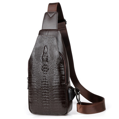 

New pattern Leisure time Man Chest pack outdoors Riding Crocodile Erect square PU package
