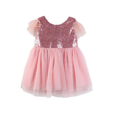 

2019 New Summer Girl Sequin Evening Dress Princess Birthday Party Short Mesh Kids Baby Party Ball Gown Dresses