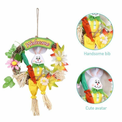 

Toponeto Easter Bunny Wreath Scarecrow Pendant Wall Door Hanging Ornament Home Decoration