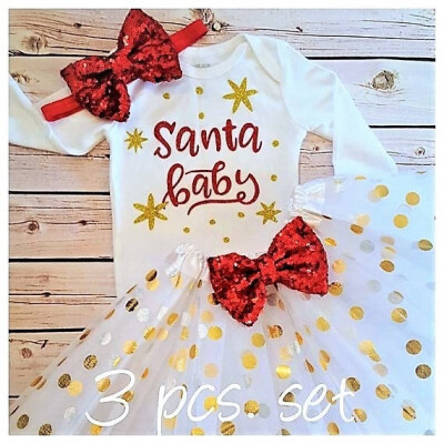 

Infant Baby Girl Bow Candy Cane Print Dress Christmas Outfits Sunsuit Costume