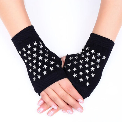 

New Fashion Unisex Winter Warm Knitted Crochet Gloves Black Pattern Series Long Fingerless Arm Warmers Gloves