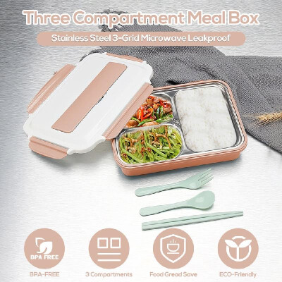 

304 Stainless Steel Lunch Box 4-Grid Microwave Leakproof Four Compartment Meal Box with Free Tableware Set for Students Office Pic