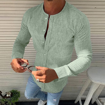 

Toponeto Mens r Pure Color Round Collar Long Sleeve Fashion Casual Shirt Top Blouse