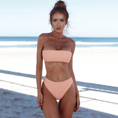 

Women High Waist Bikini Set Off Shoulder Push Up Padded Swimsuit Swimwear Solid Bathing Suit