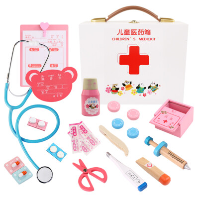 

Wooden Doctor Kit Kids Realistic Pretend Play Doctor Toy Set Medical Kit 18Pcs Dentist Kit