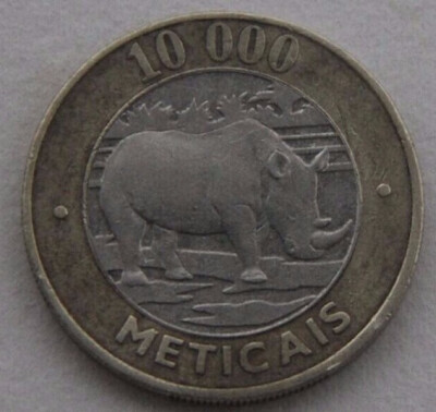 

27mm African Rhino Mozambique 10000 Meticais Coin Used Condition