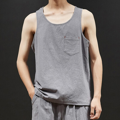 

Toponeto Mens Summer Casual Fashion Pure Color Cotton Linen Sleeveless Vest Top Blouse