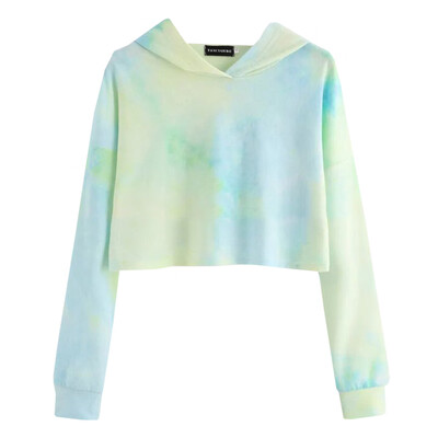 

2019 Fashion Women Tie Dye Hoodie Long Sleeve Crop Top Hoodie Cute Sweatshirt Pullovers
