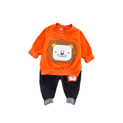 

2Pcs Children Set Boys Clothing Kids Cartoon Lion Print Cotton Sweatshirt Tops Denim Pants Boys Sets