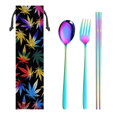 

Stainless Steel Dinnerware Set With Bundle Pocket Portable Cutlery Set with Spoon Chopsticks Fork Straw Brush Travel Tableware