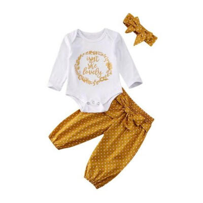 

US Newborn Infant Outfits 3PCS Baby Girls Romper Bodysuit Long Pants Headband