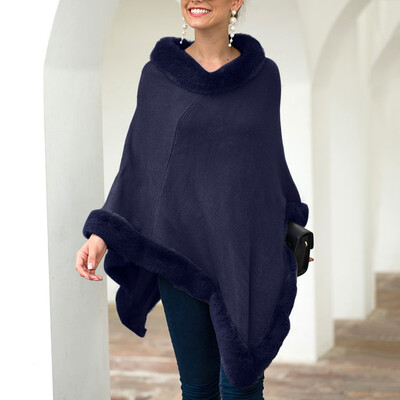 

Gobestart Womens Fashionable Round-Necked Cloak Shawl Collar Pure-Color Sweater Blouse