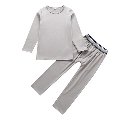 

Autumn Winter Casual Children Solid Color Long Sleeve Pajama Suit Kids Two-piece Outfit Set