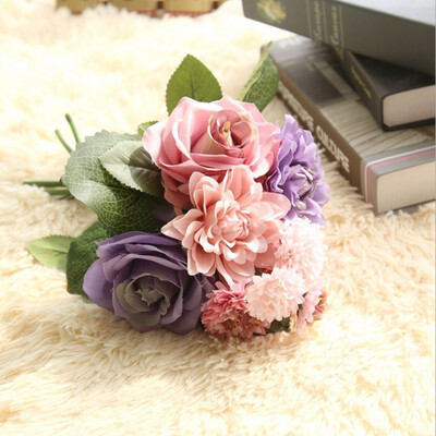 

Artificial Flowers Bouquet 8 Head Rose Dahlia Fall Vivid Fake Flower For Wedding Home Party Christmas Decor Silk Flower