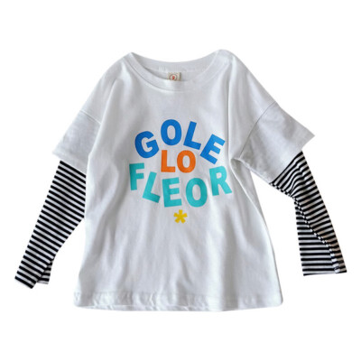 

Children Tops 1-7T Autumn Cute Stitching Stripes Print Wear Round Collar Long Sleeved Cotton Casual T-Shirt