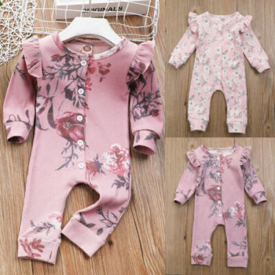 

Winter Newborn Baby Girl Floral Clothes Striped Romper Jumpsuit Outfits Cotton