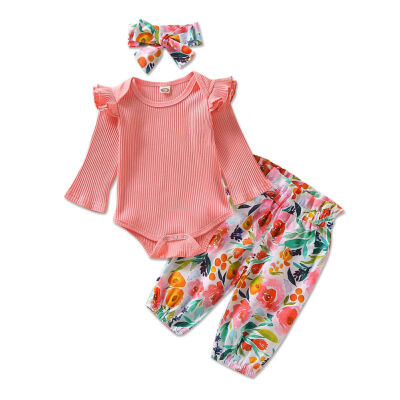 

3pcs Toddler Infant Newborn Baby Girls Kids Long Butterfly Sleeve Romper Floral Pant Headband Outfits Playsuit Jumpsuit Clothes