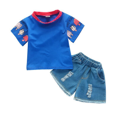 

Baby Girl clothes summer print short sleevedenim shorts suit cute 2pcs