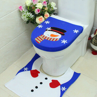 

Tailored 2PCS Set Fancy Snowman Toilet Seat Cover&Rug Bathroom Set Christmas Decor