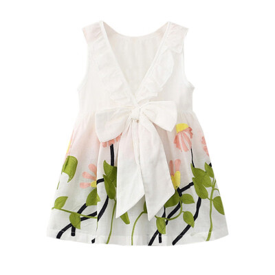 

Summer Casual Baby Girls Floral Pattern Backless Dress Cotton Kids Toddler Sleeveless Pageant Sundress