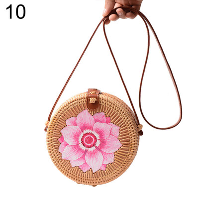 

Mini Round Flower Rattan Weave Single Shoulder Women Crossbody Bag Messenger