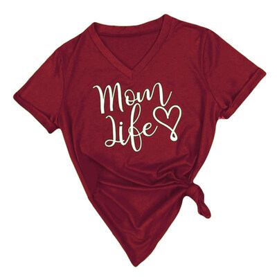 

Casual Women Mom Love Life Print V Neck Short Sleeve T-Shirt Summer Tee Top