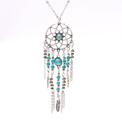 

Practical Retro Boho Women Necklace Jewelry Dream Catcher Turquoise Beads Pendant Long Chain Gift