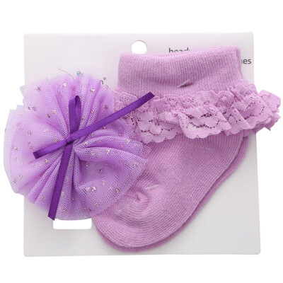 

Newborn baby girl socks hair band 2PCS fashion crown flower cotton baby girl socks birthday cute baby girl socks set