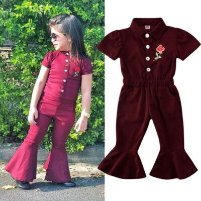 

Toddler Baby Kids Girl Xmas Clothes Rose Romper Jumpsuit Flared Pants Outfits US