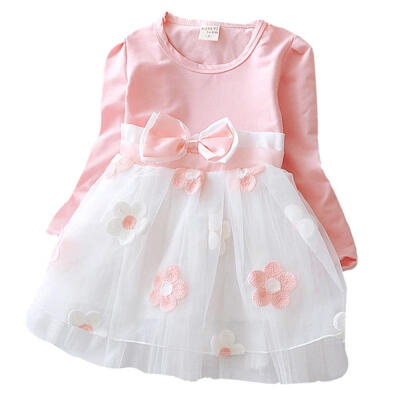 

Baby Dress Baby Girl Dress Long Sleeve Baby Flower Bow Mesh Splicing Long Sleeve Dress