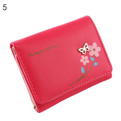 

Vintage Flower Printed Butterfly Short Type Women Purse Coin Card Holder Pouch