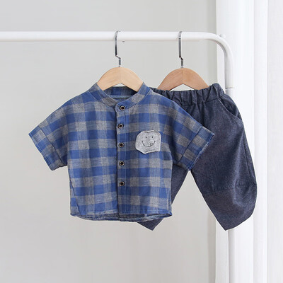 

Boy Casual Outfits Sets Summer Short Sleeve Plaid Print Tops Blouse T-shirtShorts Set