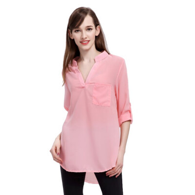 

Womens Shirt New Summer Chiffon Blouse Women Shirts Long Sleeve Pocket Tops Casual Loose Blouses Dip Hem Plus Size For Ladies