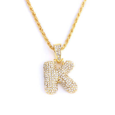 

Available Custom Bubble Letters Name Pendant Iced Out 18K Gold Rhinestone Hip Hop Necklaces Jewelry Gift