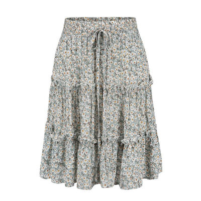 

Spring Summer Bohemian Elastic Women Skirt High Waist Band Cotton Stitching Printed A-line Mini Skirts faldas mujer moda