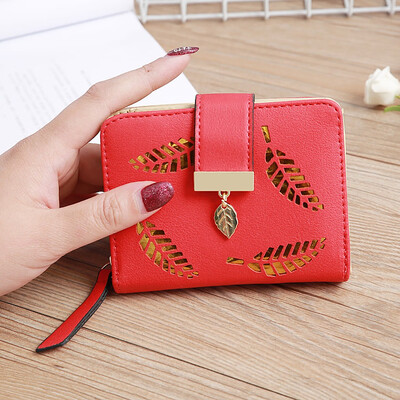 

Tailored Women s Fashion Trend Solid Color Small Fringed Hollow Leaf Leather Card Wallet