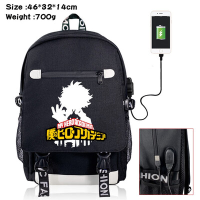 

yuangong Exquisite Life Essentials My Hero Academia Printed Backpacks Student School Bag Laptop Backpack with USB Charging
