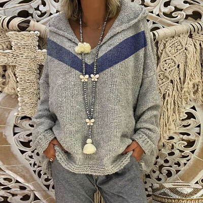 

Women Hooded Loose Knitted Sweater Jumper Long Sleeve Autumn Blouse Knitwear Top