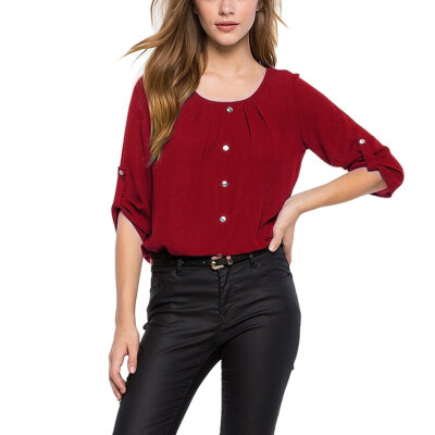 

Summer Autumn Style Casual Office women Shirts Ladies Round Neck Long Sleeve Chiffon Blouse