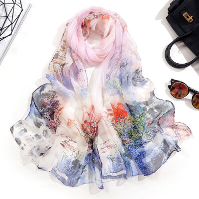 

Gobestart Fashion Women Long Soft Wrap Scarf Shawl Chiffon landscape Print Scarf Scarves