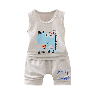 

Summer Baby Boys Outfits Clothes Sets Girls Sleeveless Cartoon Dinosaur Print Vest TopsShorts Suits Casual Sets