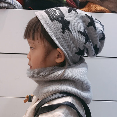 

Children Baby Boys Girls Winter Warmer Scarf Star Print Hat Infant Collar Scarves Neckerchief Head Wear Set