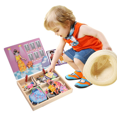

Gobestart DIY Double Magnetic Puzzles Kids Wooden Toys Sketchpad Learning - Clothing Style