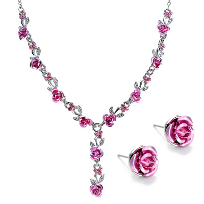

Fashion Acrylic Red Rose Jewelry Set For Women Bridal Wedding party Gorgeous