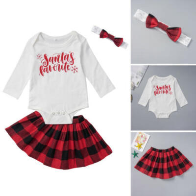 

Newborn Baby Girls Christmas Romper Plaid Tutu Skirt Dress 3PCS Outfits Clothes