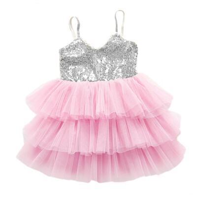 

Sleeveless Wedding Dress For Girls Kids Clothes Baby Girl Princess Dress Layered Bling Vestidos Children Clothing