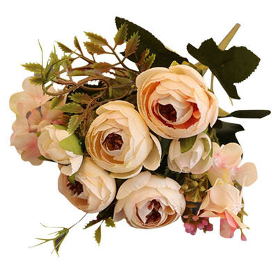 

Simulation Bouquet Small Bud Silk Roses with Diamonds Simulation Flowers Roses Plants with Leaves for Home Wedding Decoration