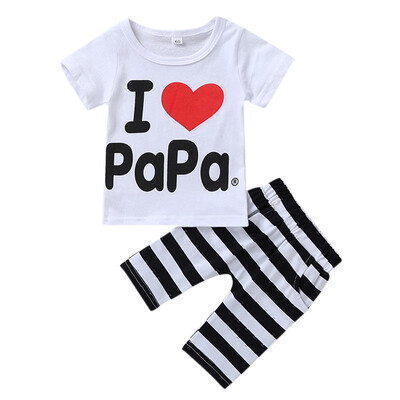 

Summer Baby Boys Girls Clothes Sets Letter Printing Short Sleeve Top And Striped Trousers Kit Kid Casual Two-piece Outfit Set