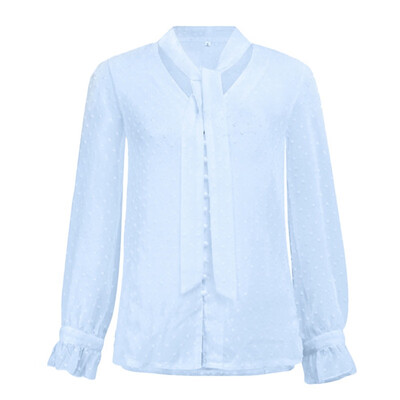 

2019 Autumn Fashion Long Sleeve V-neck Shirt Plus Size Women Chiffon Blouses Office Blouse Ladies Wave Point Casual Tops Female