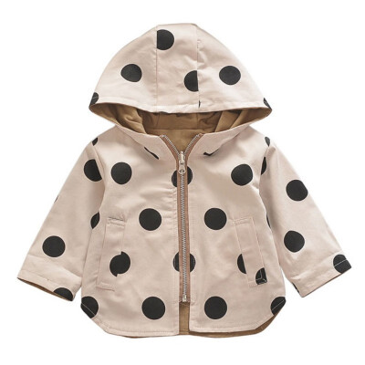 

Cute Baby Tops 0-4T Autumn Girls Cute Dot Print Comfort Slim Cotton Jacket Warm Coat Button Hooded Tops